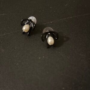 Elegant Black and White Bow Earrings